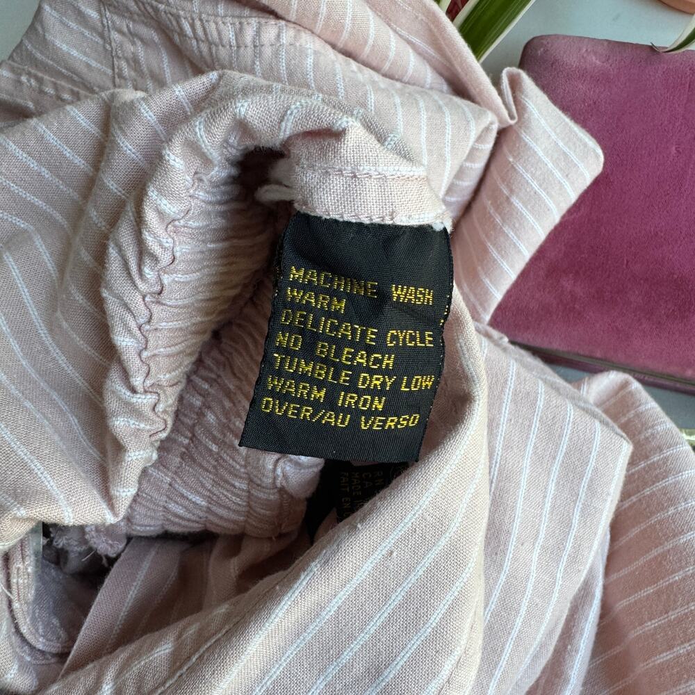 Vintage 80s Liz Sport 100% Cotton Light Pink Striped Coverall Jumpsuit Size M - Picture 6 of 6